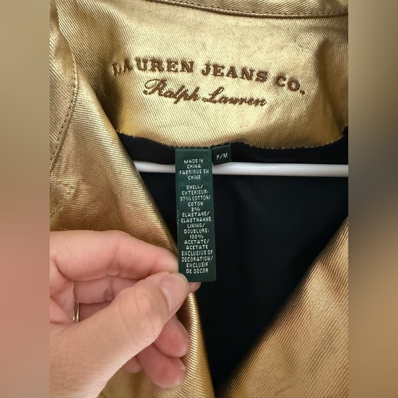 Ralph Lauren Metallic Gold Double Breasted Belted Twill Trench Coat Womens SZ MP - Picture 4 of 9